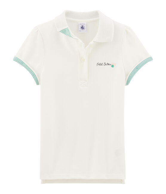 Kurzärmeliges Kinder-Polohemd Mädchen weiss MARSHMALLOW