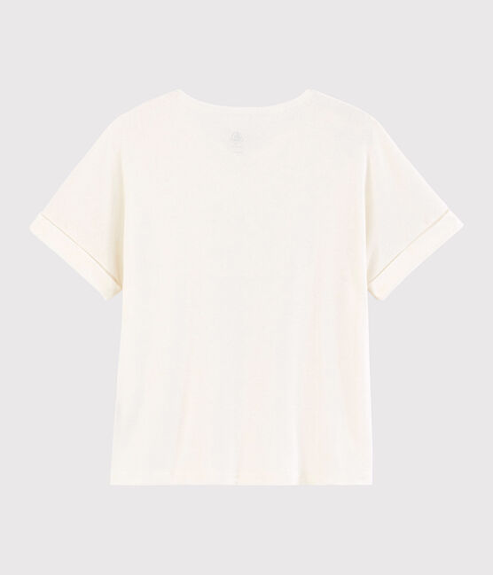 Einfarbiges T-Shirt aus Baumwolle/Leinen Damen weiss MARSHMALLOW