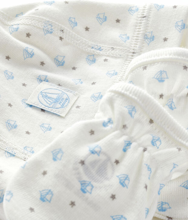 Set mit M&uuml;tzchen f&uuml;r Neugeborene und Baby-F&auml;ustlingen aus Rippstrick. vielfarbig