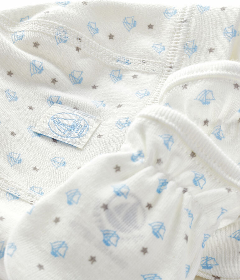 Set mit M&uuml;tzchen f&uuml;r Neugeborene und Baby-F&auml;ustlingen aus Rippstrick. vielfarbig