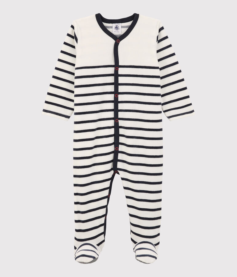 Baby-Strampler aus Nicki weiss MARSHMALLOW/blau SMOKING