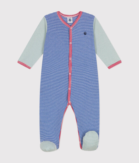 Strampler aus gestreifter Baumwolle blau CALVIN/ MARSHMALLOW