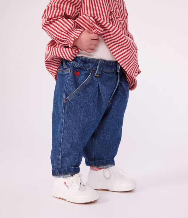Baby-Hose aus einfarbigem Denim mit Herzstickerei blau