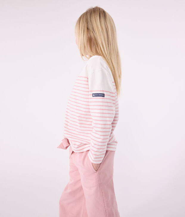 Lang&auml;rmeliges Kinder-T-Shirt Marini&egrave;re aus Baumwolle weiss/rosa