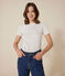 Kurzärmeliges Damen-T-Shirt L'ICONIQUE aus einfarbigem Rippstrick weiss ECUME