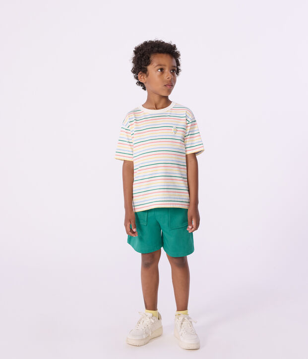 Kurz&auml;rmeliges Kinder-T-Shirt aus Baumwolle mit Streifen weiss/vielfarbig