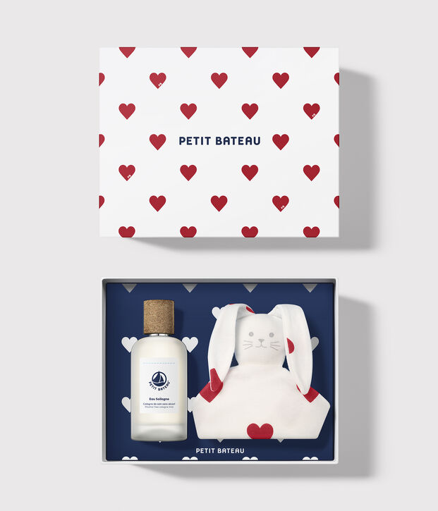 GESCHENKSET ZUR GEBURT DUFTWASSER & KUSCHELTIER weiss/weiss