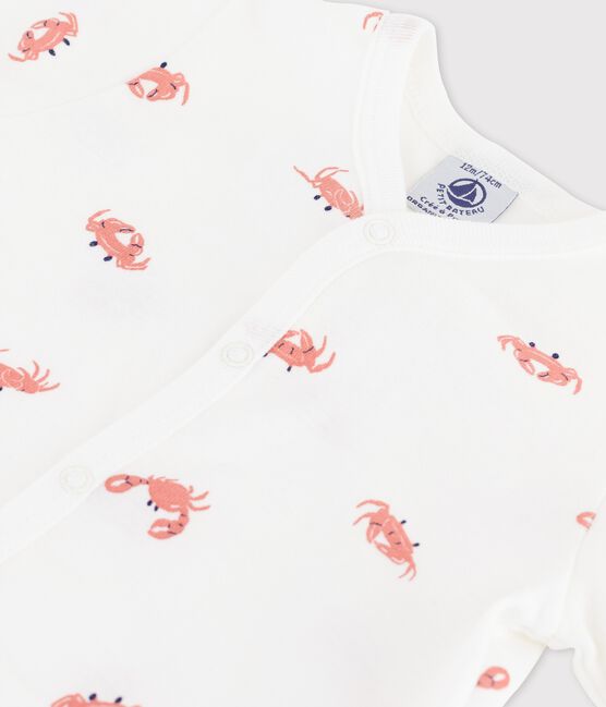 Kurzer Baby-Einteiler aus Baumwolle mit kleinen Krabben weiss MARSHMALLOW/weiss MULTICO