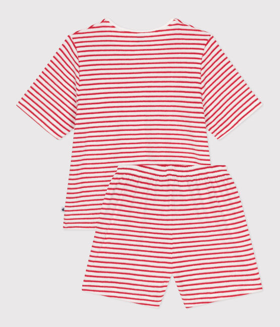 Damen-Kurzpyjama aus Baumwolle mit Streifen rot MARSHMALLOW/ SPI