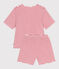 Damen-Kurzpyjama aus Baumwolle mit Streifen rot MARSHMALLOW/ SPI