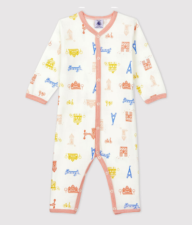 Baby-Strampler ohne F&uuml;&szlig;e aus Baumwolle mit Paris-Motiv weiss/vielfarbig