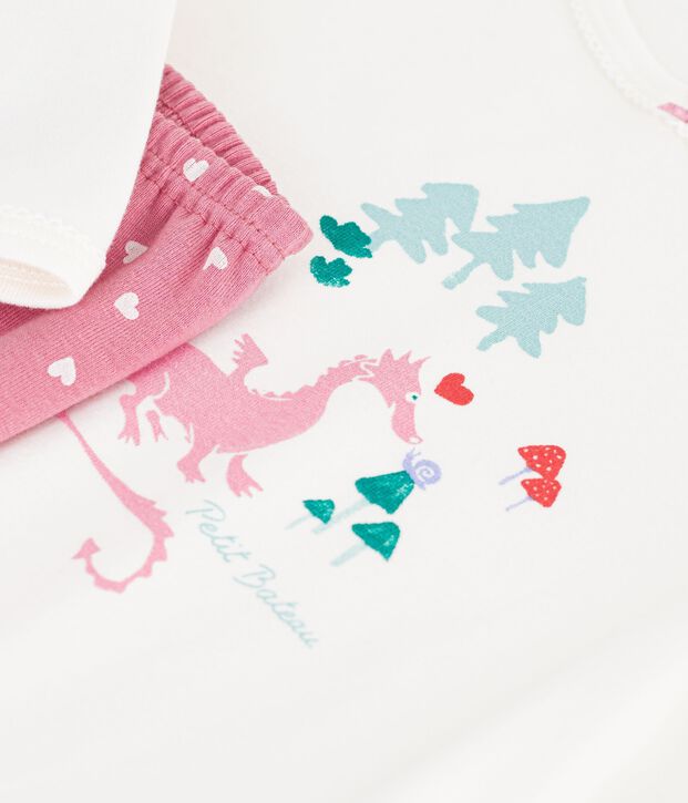 Kinder-Pyjama aus Baumwolle mit Drachenmotiv rosa/weiss
