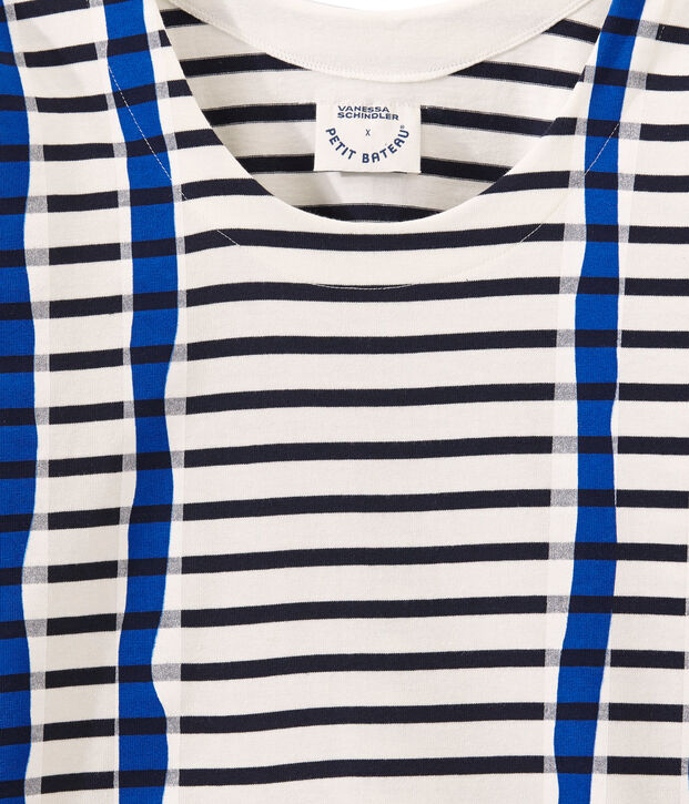 Streifenshirt im kimono-design weiss/blau