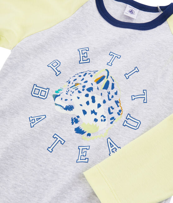 Rippstrick-Pyjama für kleine Jungen blau MEDIEVAL/weiss MULTICO