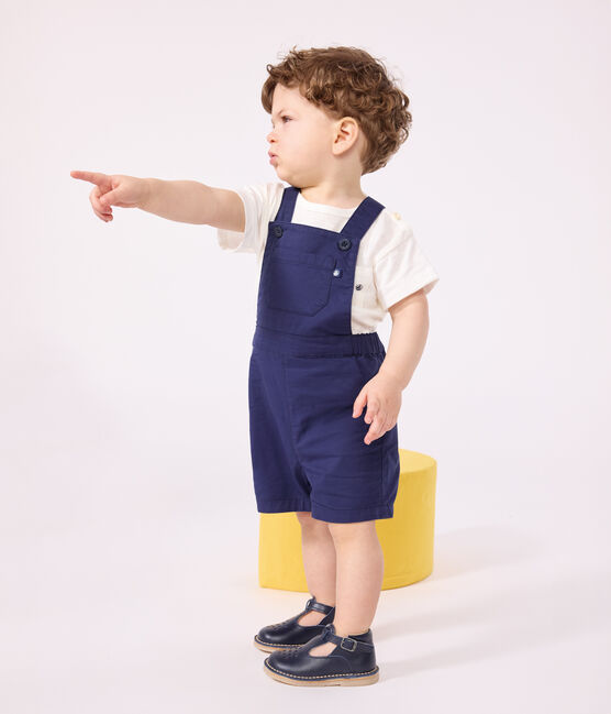 Kurze Baby-Latzhose aus Serge blau MEDIEVAL