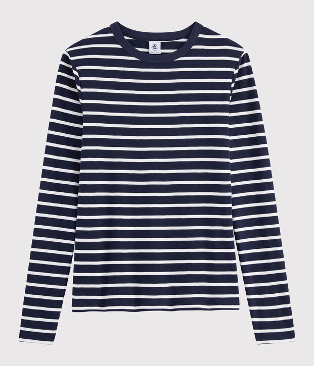 Damen-T-Shirt mit Rundhalsausschnitt blau/weiss