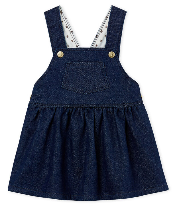 Langes baby-latzleid aus strick im denimlook m&auml;dchen blau/beige