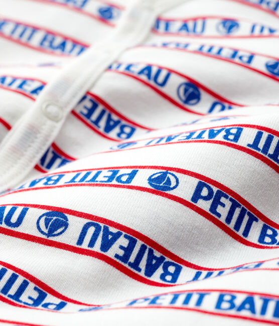 Fußloser Baby-Einteiler aus Baumwolle mit Petit Bateau-Motiv weiss MARSHMALLOW/weiss MULTICO