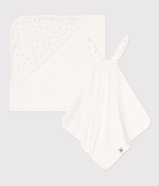 Badetuch und Kuscheltier aus Baumwolle weiss MARSHMALLOW/grau GRIS