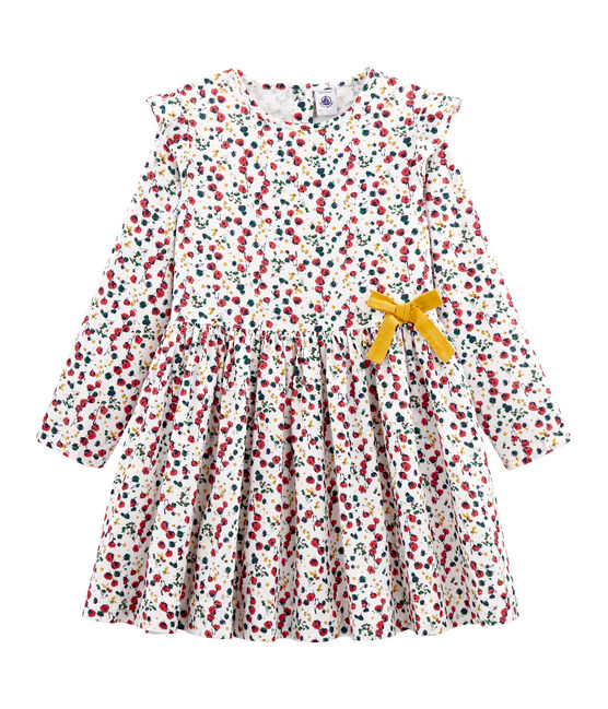 Gemustertes Kleid Mädchen weiss MARSHMALLOW/weiss MULTICO