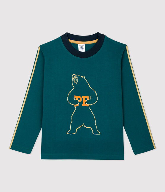 Langärmeliges Kinder-T-Shirt aus Baumwolle für Jungen grün PINEDE
