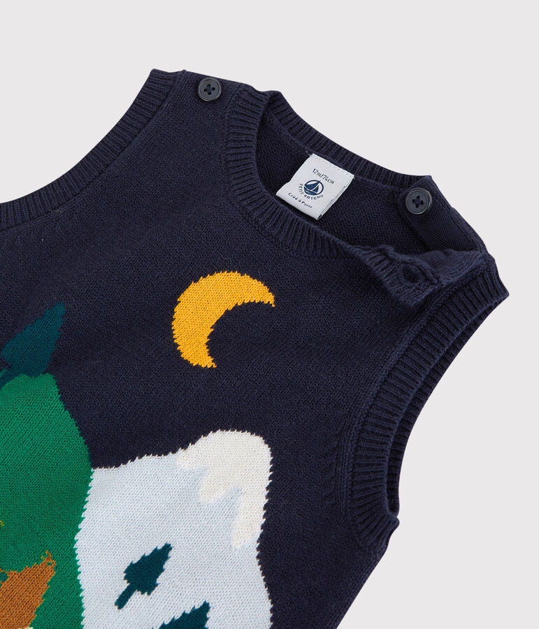 Baby-Pullover aus Wolle und Baumwolle. blau