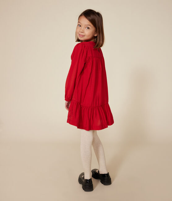 Langärmeliges Kinder-Kleid aus Leinenstoff für Mädchen rot AURORA