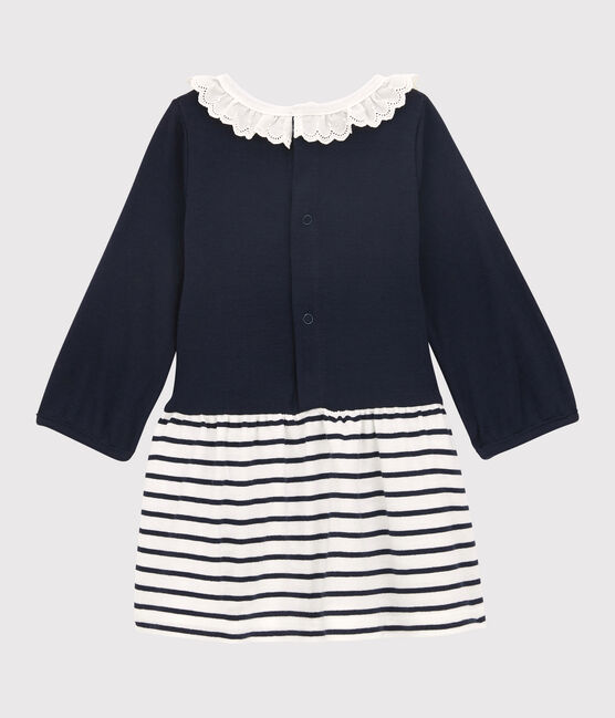 Langärmeliges Baby-Kleid für Mädchen weiss MARSHMALLOW/blau SMOKING