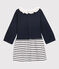 Langärmeliges Baby-Kleid für Mädchen weiss MARSHMALLOW/blau SMOKING