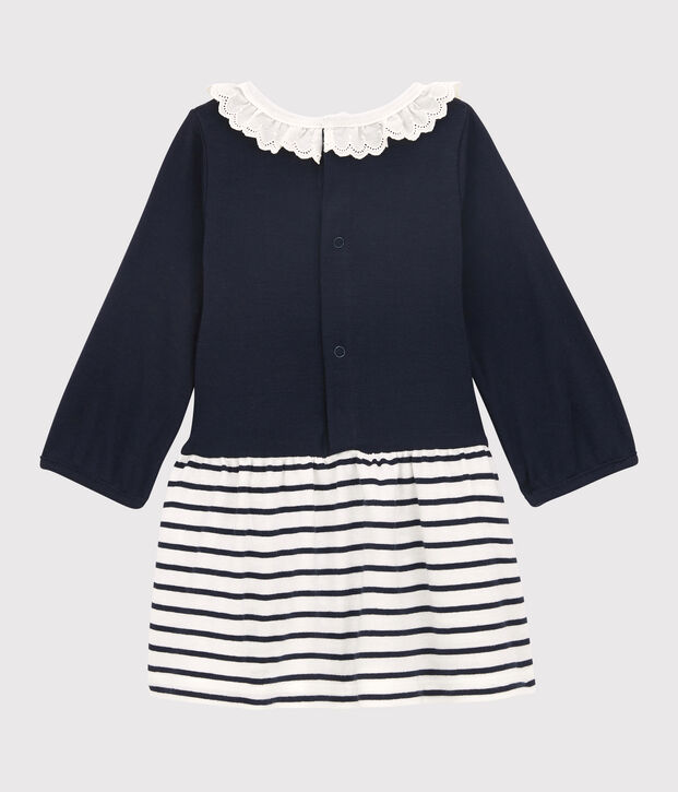 Lang&auml;rmeliges Baby-Kleid f&uuml;r M&auml;dchen weiss/blau
