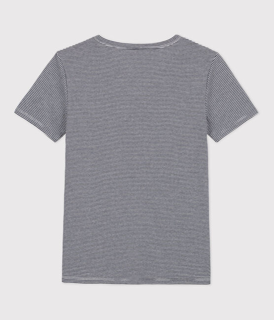 T-Shirt L’ICONIQUE aus Baumwolle mit V-Ausschnitt für Damen blau SMOKING/weiss MARSHMALLOW