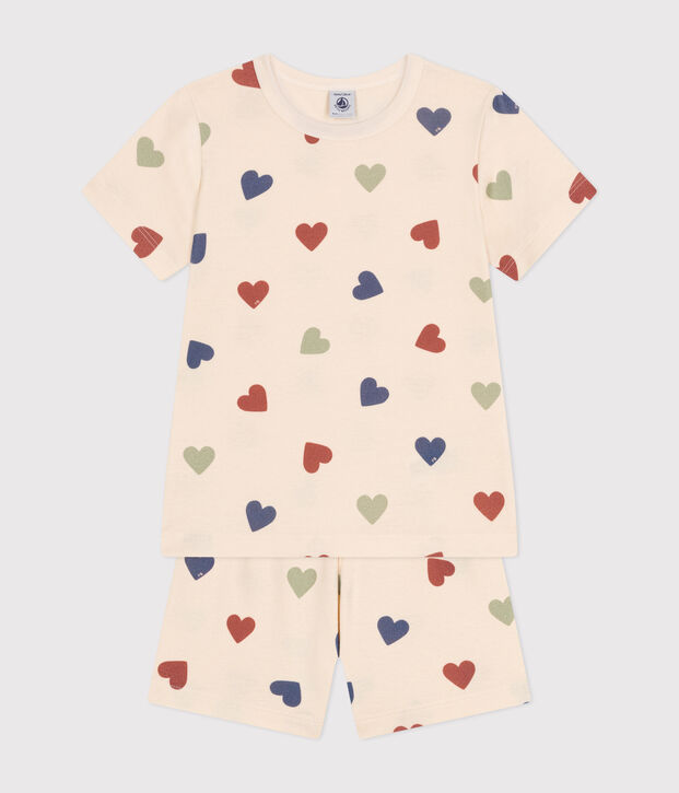 Kurzer Kinderpyjama aus Baumwolle mit Herz-Printmotiv naturfarben/vielfarbig