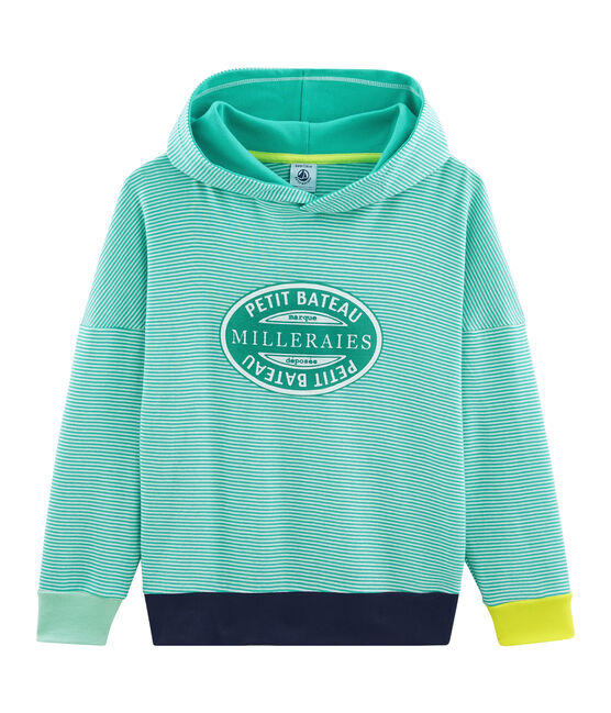 Kapuzen-Sweatshirt aus Rippstrick für Kinder grün ESPERANZA/weiss MARSHMALLOW