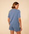 Damen-Pyjama mit Shorts und T-Shirt aus Baumwolle in Ajour-Optik, unifarben blau BEACH
