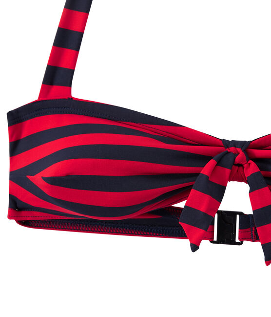 Gestreifter Damen-Bandeau-Bikini blau SMOKING/rot TERKUIT
