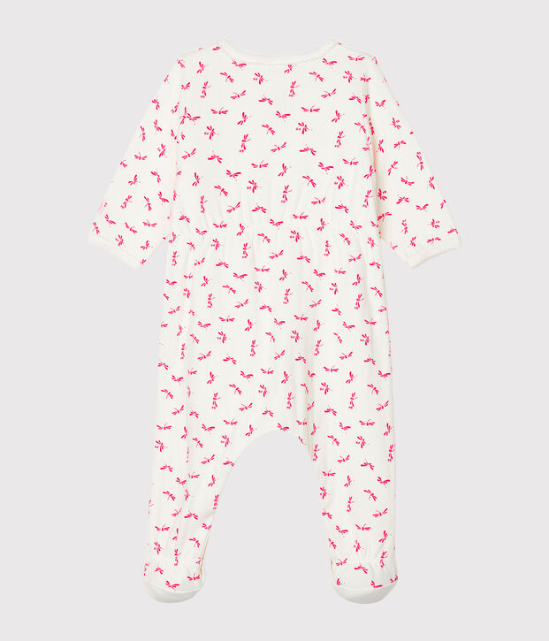 Baby-Bodyjama aus Doppeljersey f&uuml;r M&auml;dchen weiss/rosa