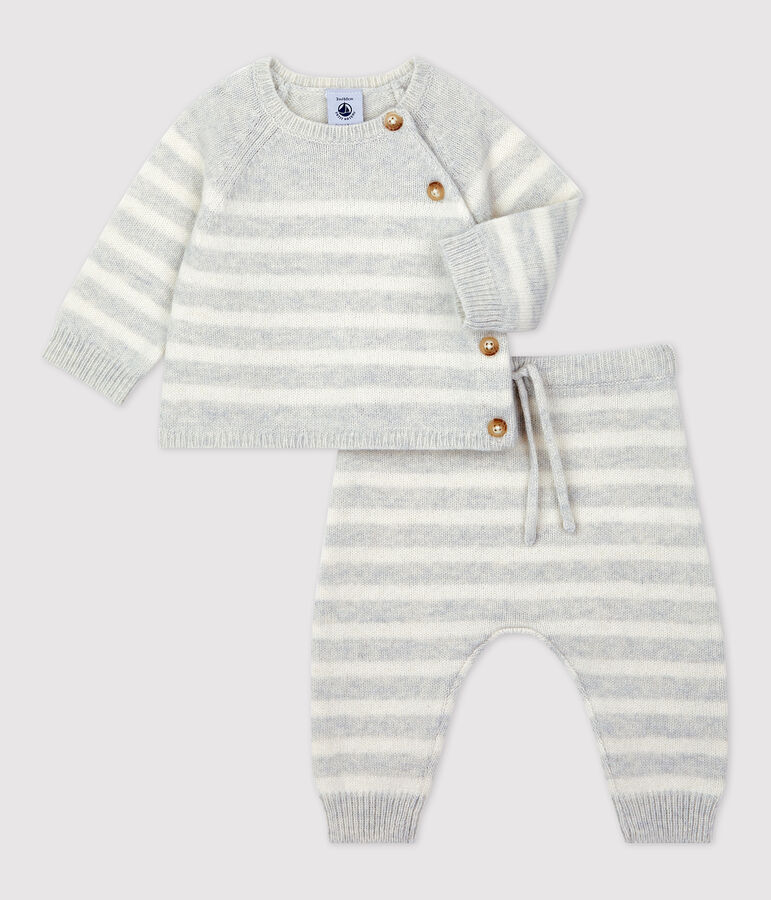2-teiliges gestreiftes Strickset f&uuml;r Babys beige MONTELIMAR/grau MARSHMALLOW