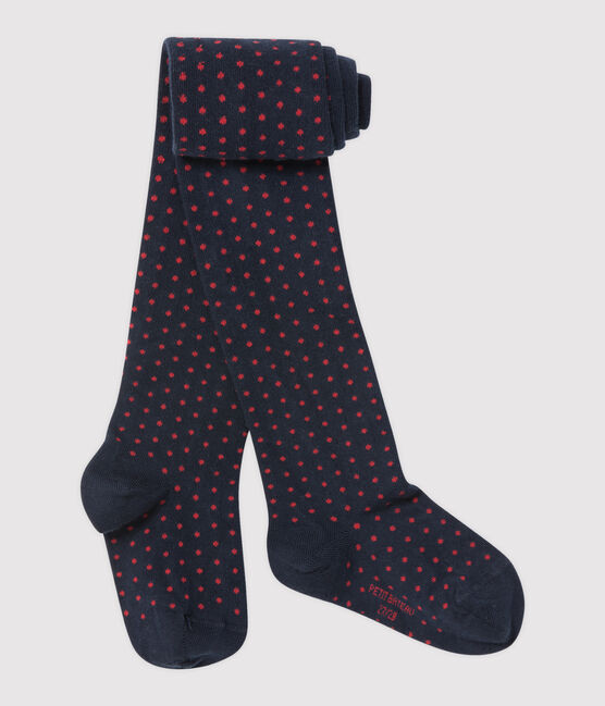 Gepunktete Mädchen-Strumpfhose blau SMOKING/rot FROUFROU