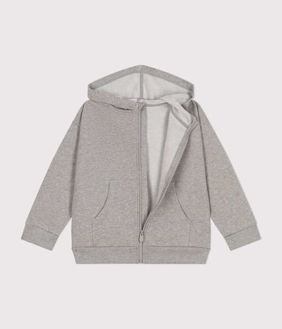 Kinder-Sweatshirt mit Reißverschluss und Kapuze aus Molton für Jungen grau CHATON CHINE