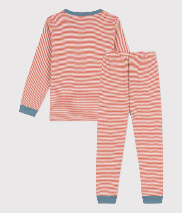 Kinderpyjama aus Baumwolle mit Ringelstreifen rosa/weiss