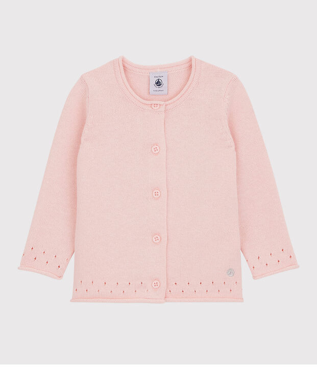 Baby-Cardigan aus Strickmaterial. rosa
