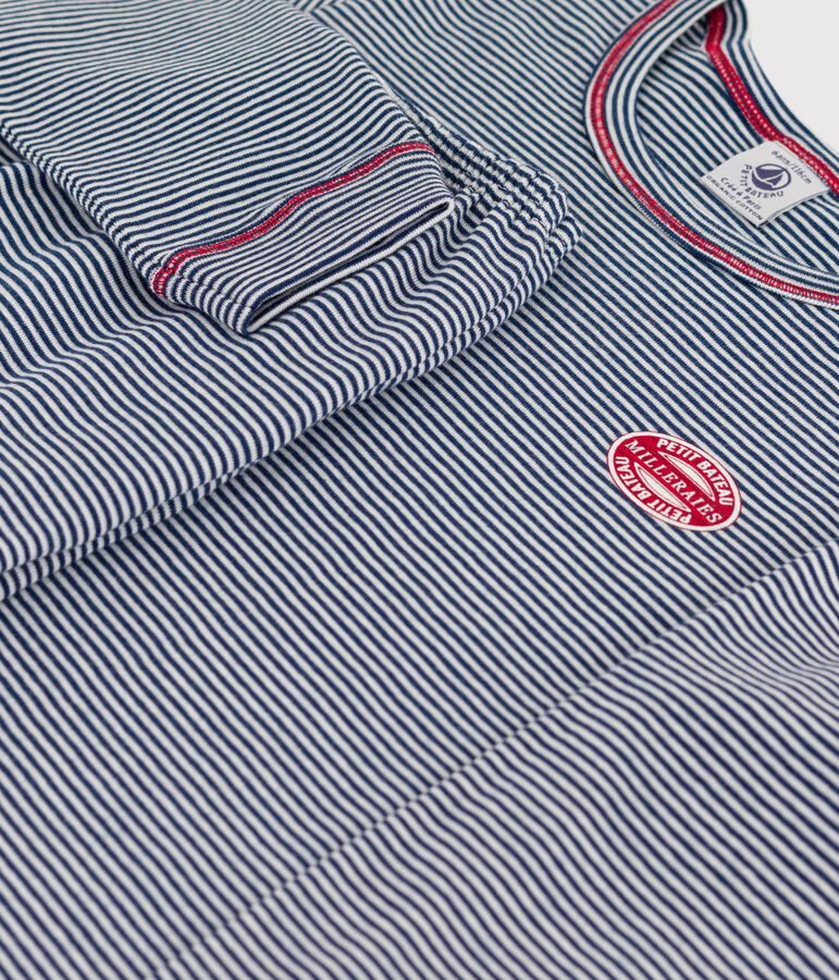 Kinderpyjama aus Baumwolle mit Ringelstreifen f&uuml;r Jungen blau/weiss