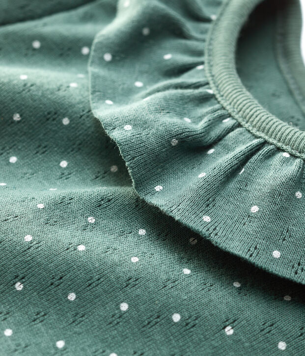 Baby-Bluse aus Baumwolle mit R&uuml;schenkragen f&uuml;r M&auml;dchen gr&uuml;n/weiss