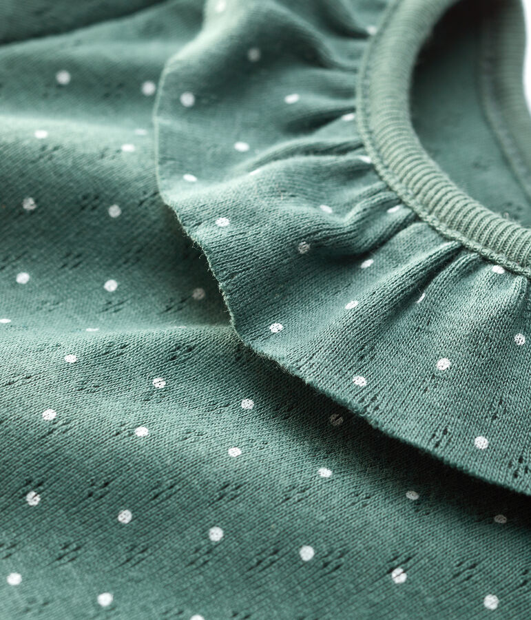 Baby-Bluse aus Baumwolle mit R&uuml;schenkragen f&uuml;r M&auml;dchen gr&uuml;n/weiss