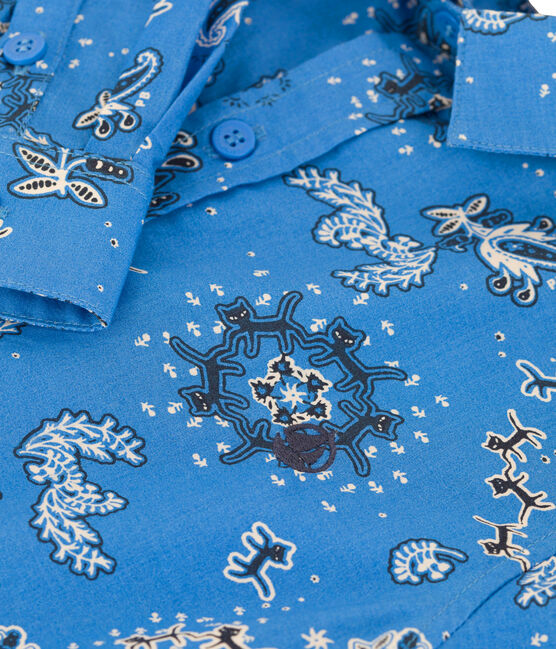 Gemustertes Hemd aus Popeline für Jungen blau BRASIER/weiss MULTICO