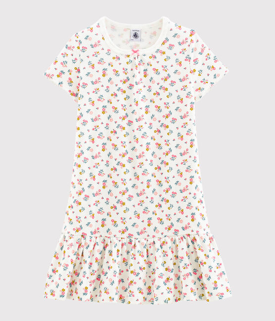 Rippstrick-Nachthemd für kleine Mädchen weiss MARSHMALLOW/weiss MULTICO