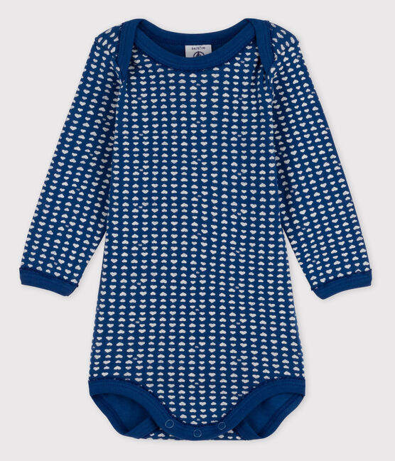 Langärmliger Baby-Body für Mädchen blau MAJOR/weiss ECUME
