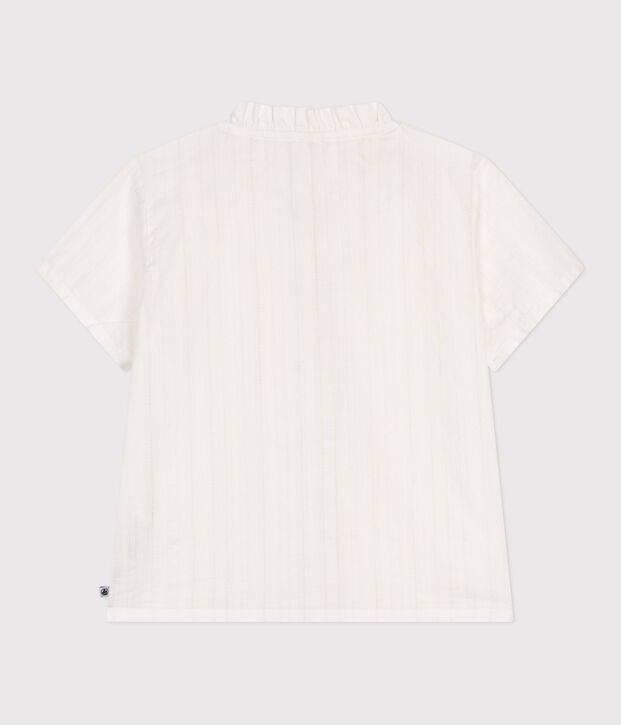 Kurz&auml;rmelige Kinder-Bluse aus einfarbiger Baumwolle weiss