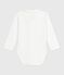 Baby-Body mit besticktem Kragen und Schriftzug an der Brust MARSHMALLOW/ ADRIATIC