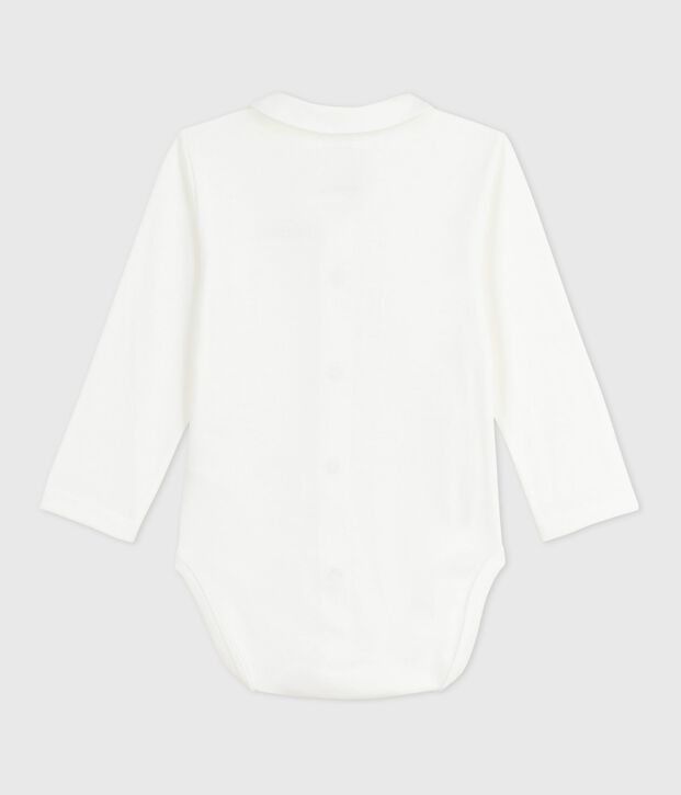 Baby-Body mit besticktem Kragen und Schriftzug an der Brust weiss/blau